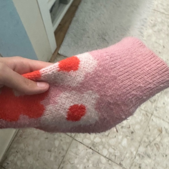 Pink Orange Ribbed Fuzzy Button Cardigan Sweater SMALL - Picture 6 of 6